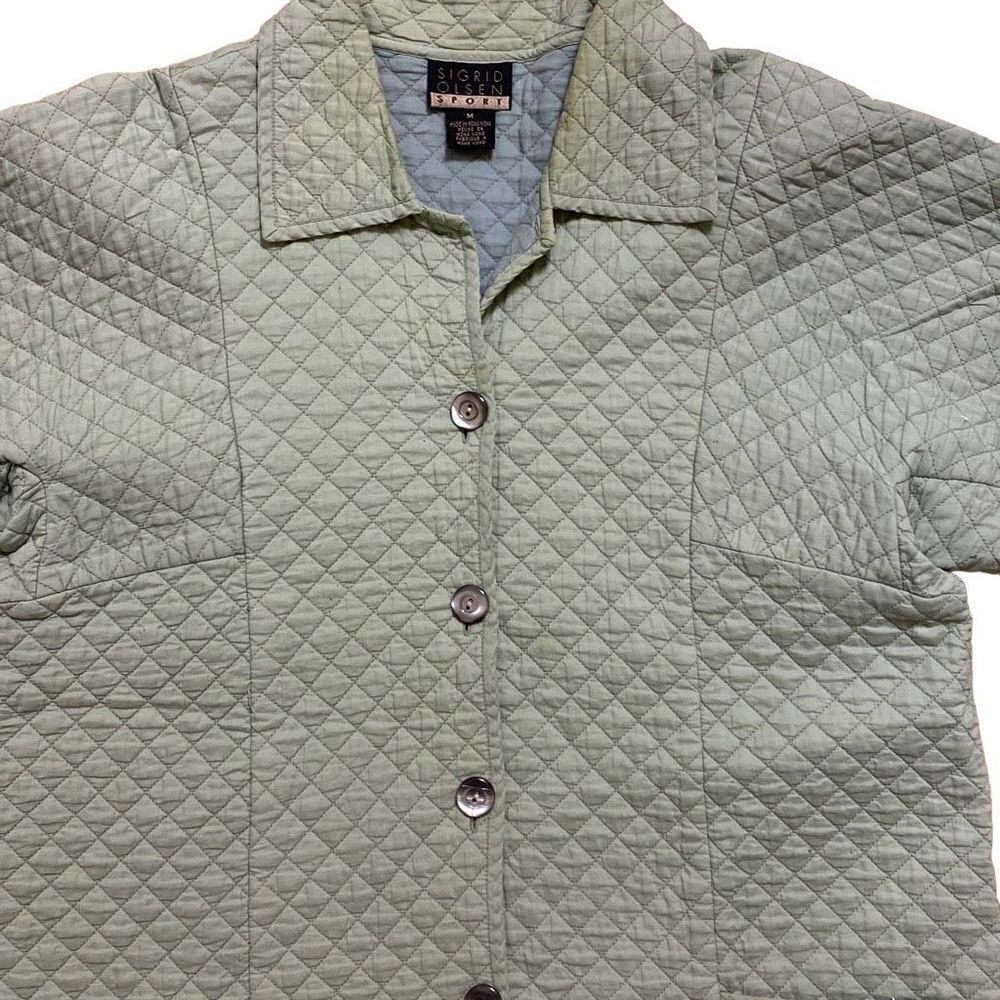 Sigrid Olsen Sport Spring Quilted lightweight Jacket Green Button up Size Medium - Picture 3 of 6